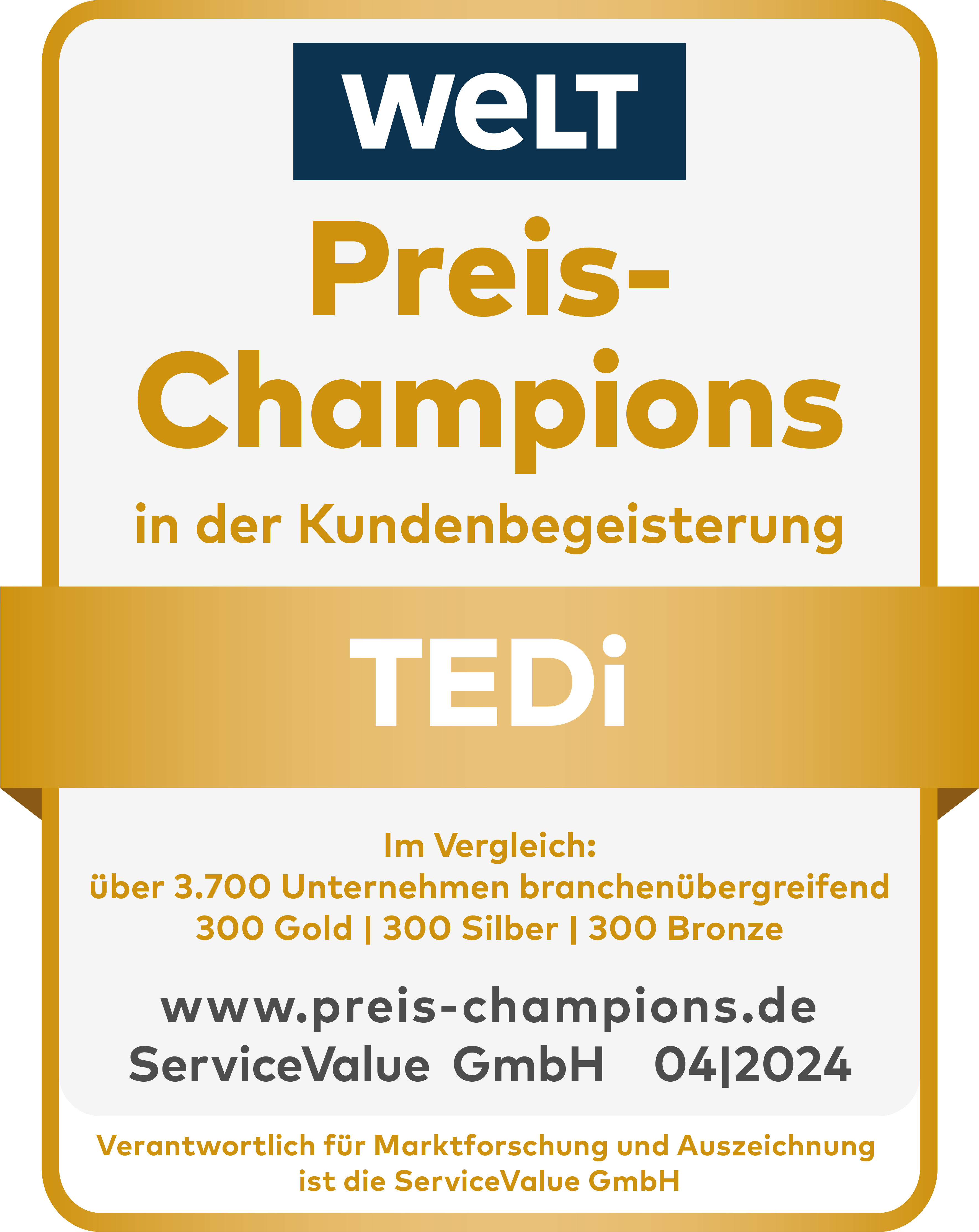 Preis-Champions Medaille gold 2024 TEDi